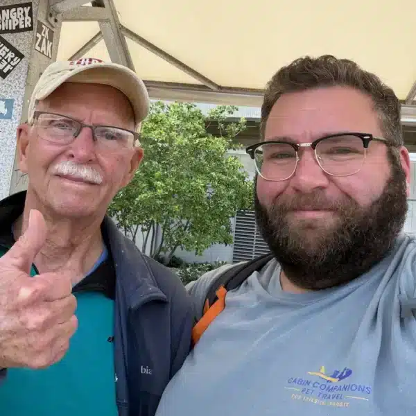 Gabe and client Bill on their journey together to escort two cats from Florida to Pennsylvania